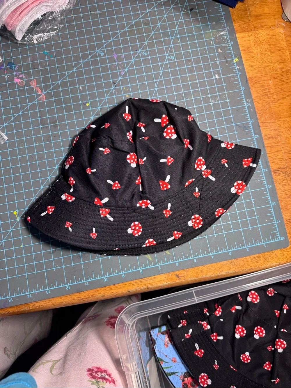 Black Mushroom Print Bucket Hat